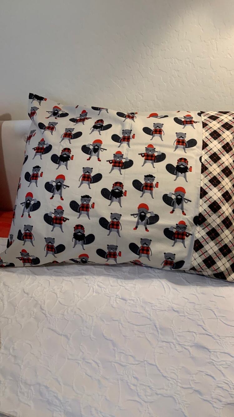 Handmade Hipster Beaver Pillowcases, Plaid Border, Standard Set